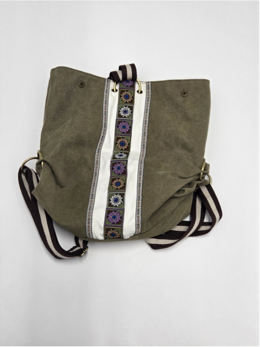 Olive Green Embroidered Canvas Shoulder Bag Goblincore Morikei Whimsigoth